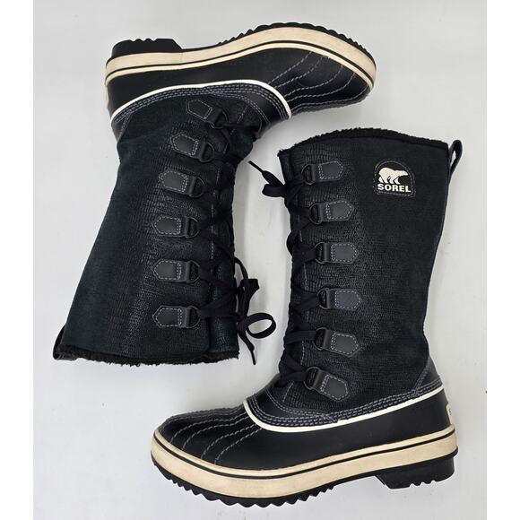 Sorel Winter High Boots Black Suede Insulated Waterproof Mid Calf Women's 7.5 - Picture 2 of 10